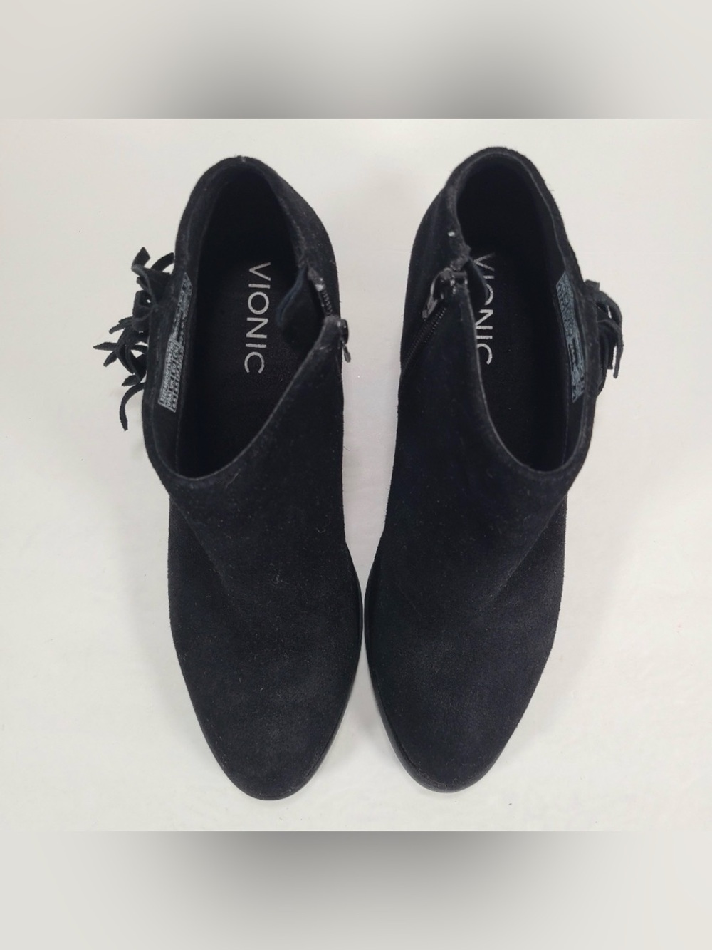 Vionic Faros Black Suede Fringed Boho Coastal Cowgirl Ankle Booties Women 6.5 - Picture 2 of 11
